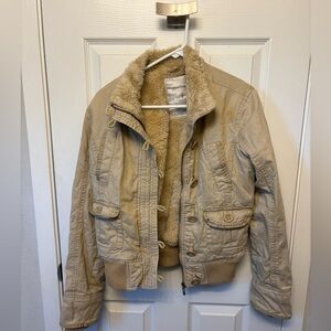 Aeropostale Woman’s Tan Zipper and Button Up Jacket  Size Large